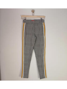 Plaid Ankle Pants Womens Medium Checkered Side Stripe Slim Stretch Trendy